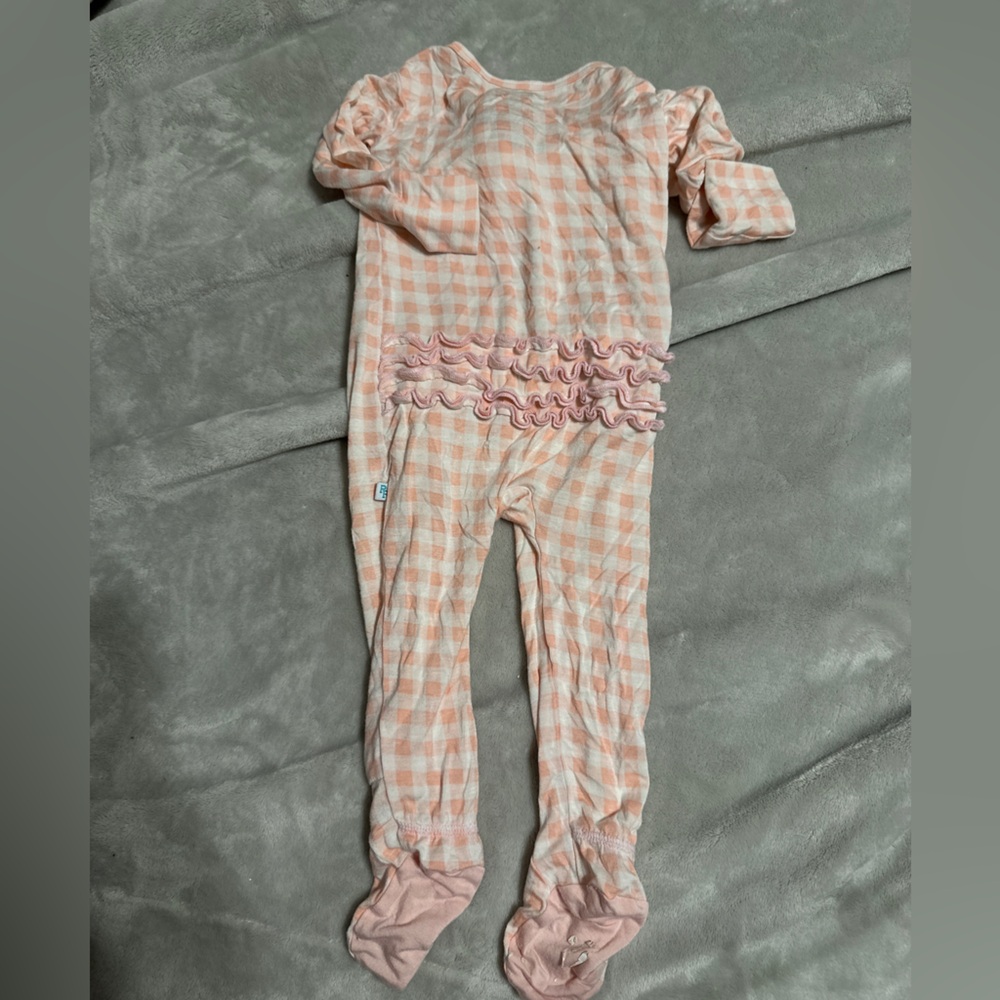 POSH PEANUT PINK PLAID RUFFLE FOOTIE 9-12 MONTHS